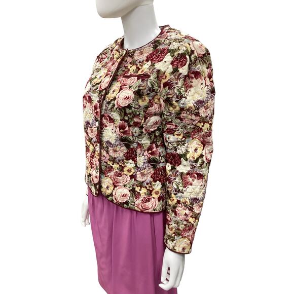 Vintage Herman Geist Blazer Women’s Size 6 Quilted Button Down Jacket Flowers - Picture 2 of 5